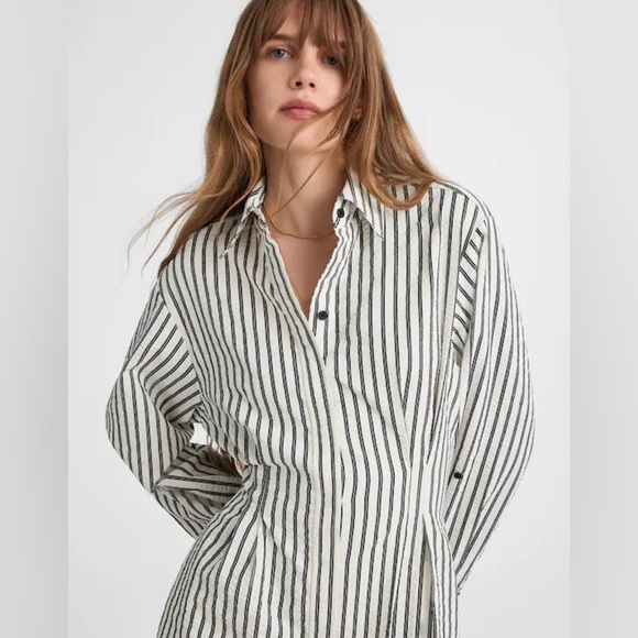 Madewell Tucked Mini Shirtdress in Grey Variegated Stripe Size 12 NWT - Picture 5 of 14